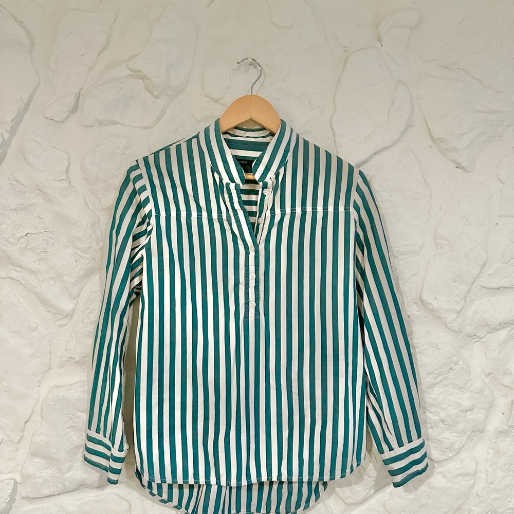 J. Crew Poplin Green and White Stripe Casual Button Down Shirt